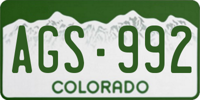 CO license plate AGS992