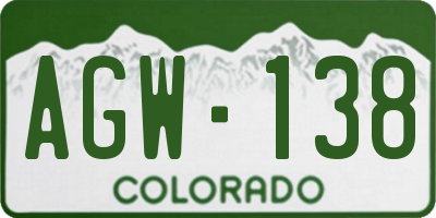 CO license plate AGW138