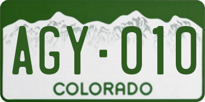 CO license plate AGY010