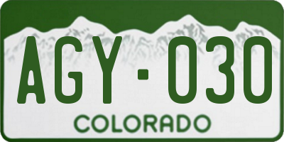 CO license plate AGY030