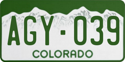CO license plate AGY039