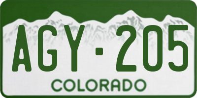 CO license plate AGY205