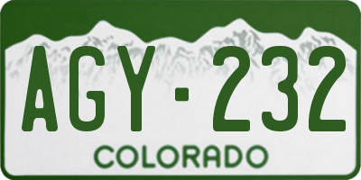 CO license plate AGY232