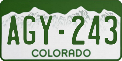CO license plate AGY243