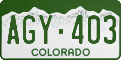 CO license plate AGY403
