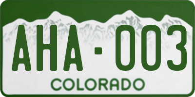 CO license plate AHA003