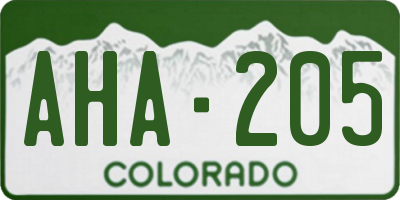 CO license plate AHA205