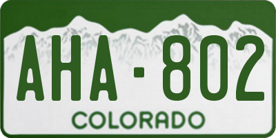 CO license plate AHA802