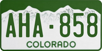 CO license plate AHA858
