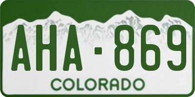 CO license plate AHA869