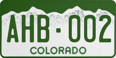 CO license plate AHB002