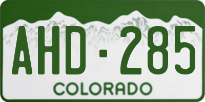 CO license plate AHD285