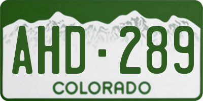 CO license plate AHD289