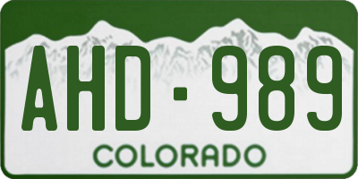 CO license plate AHD989