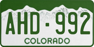 CO license plate AHD992