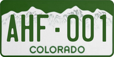 CO license plate AHF001