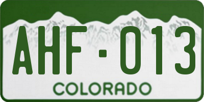 CO license plate AHF013