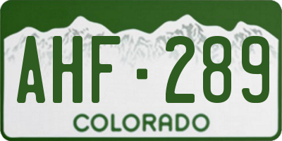 CO license plate AHF289