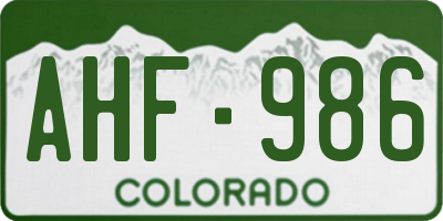 CO license plate AHF986