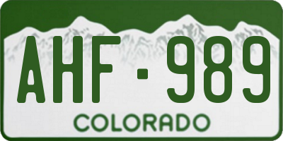 CO license plate AHF989
