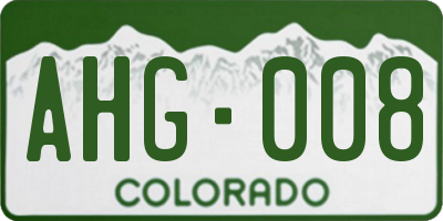 CO license plate AHG008