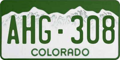 CO license plate AHG308