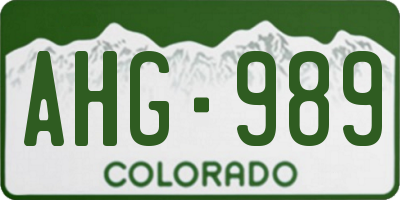 CO license plate AHG989