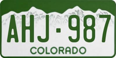 CO license plate AHJ987