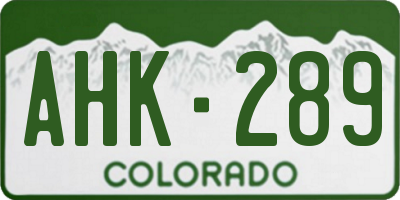 CO license plate AHK289