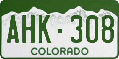 CO license plate AHK308