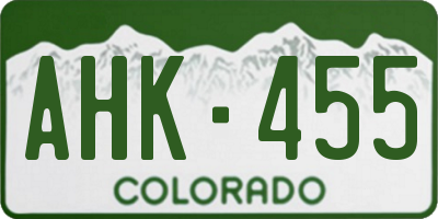 CO license plate AHK455
