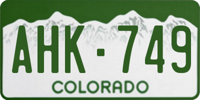 CO license plate AHK749