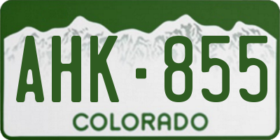 CO license plate AHK855