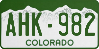 CO license plate AHK982