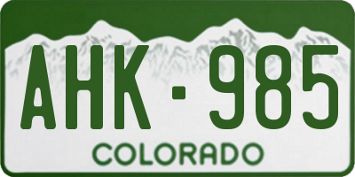 CO license plate AHK985