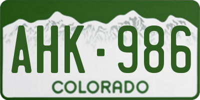 CO license plate AHK986