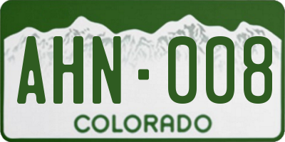 CO license plate AHN008