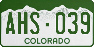 CO license plate AHS039
