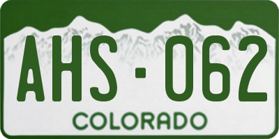CO license plate AHS062