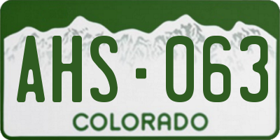 CO license plate AHS063