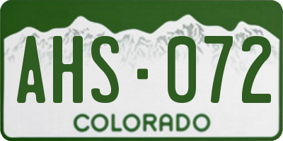 CO license plate AHS072