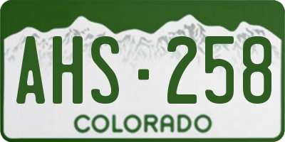CO license plate AHS258