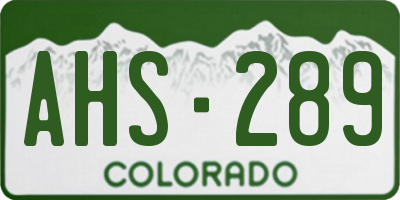 CO license plate AHS289