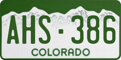 CO license plate AHS386