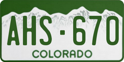CO license plate AHS670