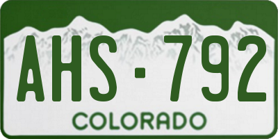 CO license plate AHS792