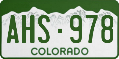 CO license plate AHS978