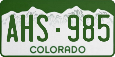CO license plate AHS985