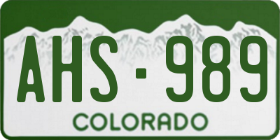 CO license plate AHS989