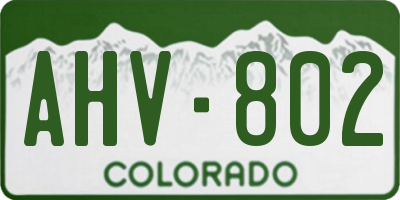 CO license plate AHV802